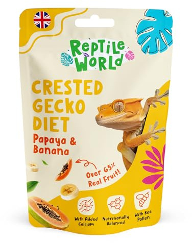 Reptile World Crested Gecko Diet - Papaya & Banana 60g | Complete Food for Geckos, All Natural, 65% Real Fruit, Made in the UK