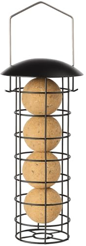 Meisenknödelhalter – Corrie Schwarz – 23,5 cm – Für Meisenknödel – Metall wetterfest – Abnehmbarer Deckel – Flamingo