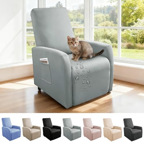4-Teilig All-Inclusive Sesselbezug wasserdichte, Sesselschoner mit Taschen für Relaxsessel und Fernsehsessel, Sessel Überzug mit armlehne, Sesselbezuge Stretch für Kinder, Hund und Haustieres