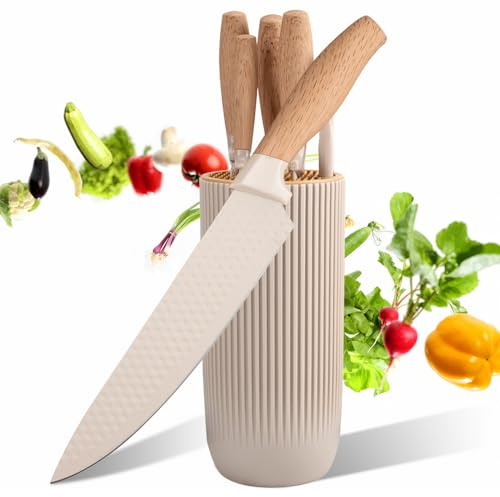 MDHANDD 6-teiliges Messerset mit Block 4 Küchenmesser und Eine Küchenschere – Edelstahlklingen, Ergonomische Griffe, Profi Küchenzubehör, Geschenkbox ideal als Weihnachts-Geburtstagsgeschenk