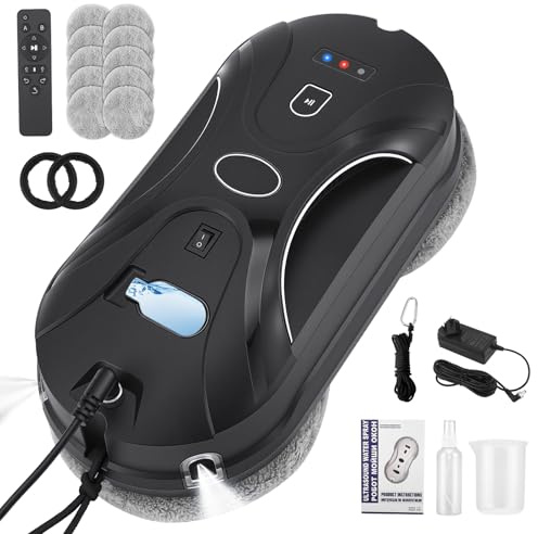 VeftBltrem Intelligent Window Cleaner Robot, 5600Pa Window Cleaning Robot With Water Spray Function, 3 Cleaning Modes, Smart Navigation, Safety System, Edge Detection, for High-Rise Windows Ceiling