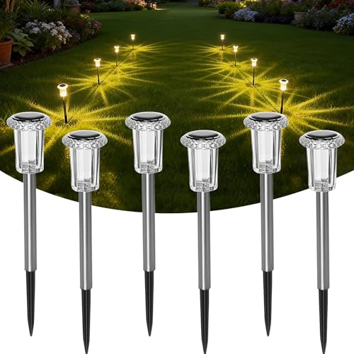 sylvwin LED Solarleuchten Garten, Solarlampen für Außen Garten, 6 Stück Warmweiß Solar Gartenleuchte, IP44 Wasserdicht Solarleuchten Garten Deko für Rasen, außen, Garten, Terrasse