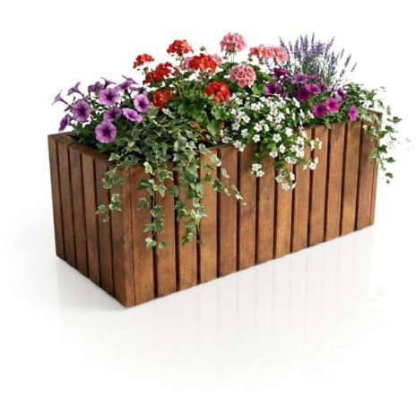 Mega Holz Pflanzkübel rechteckig aus imprägnierter Kiefer TAVO35 inkl. Einsatz - Blumenkasten Holz wetterfest für Indoor & Outdoor - Pflanzkasten für Balkon, Garten & Terrasse - 116x37x35 cm
