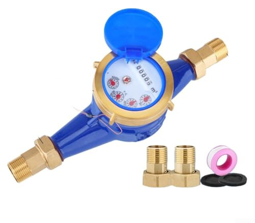 DN20 Digitaler Wasserzähler, 3/4 Zoll, Trockentyp, Kupferkörper mit eingebautem Filter, präziser Durchflussregler für Zuhause und Mietgebrauch, Blau