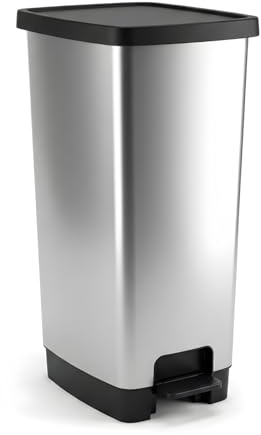 WUITOKI pattumiera a pedale in plastica, 40l, effetto metallo, antiodore, cestino spazzatura