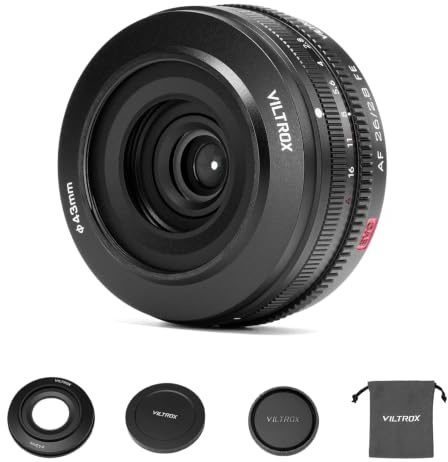 VILTROX AF 26 mm F2.8 EVO FE fullformatsobjektiv för Sony E, kompakt pancake-objektiv med separat bländare och fokusringar