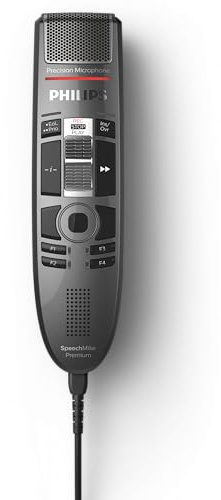 Philips SMP3710 SpeechMike Premium Touch, USB-Diktiermikrofon für kristallklare Aufnahmen und beste Spracherkennungsergebnisse, Bedienung per sensorischem Bedienfeld und Schiebeschalter, Anthrazit