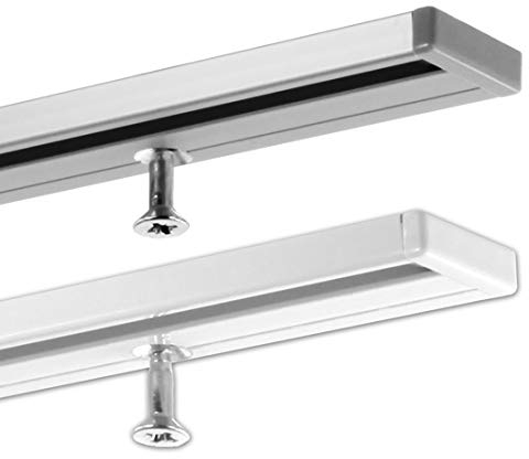 GARDINEUM 2,20 m Gardinenschiene, alle Längen bis 4,00 möglich, Vorhangschiene Aluminium, 1-läufig - vorgebohrt! silber, hochwertig eloxiert, ungeteilt