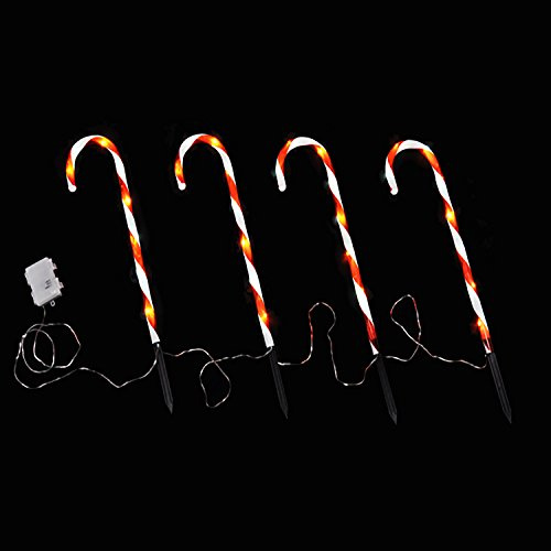 Mojawo 4er Set Zuckerstangenstäbe mit 32 weißen LEDs Batteriebetrieben LED-Gartenleuchtstäbe Leuchtstab Zuckerstange