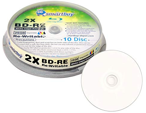 20 Pack Smartbuy 2X 25GB Blue Blu-ray BD-RE Rewritable White Inkjet Hub Printable Blank Bluray Disc