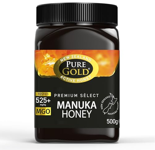 Pure Gold Manuka-Honig 525+ 500 g, Honig aus Neuseeland, im Kunststoffbehälter, MBO-zertifiziert und nach MPI-Standards