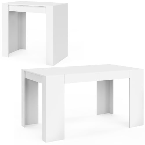 IDMarket - Table Console Extensible Orlando 6 Personnes 140 cm Bois Blanc