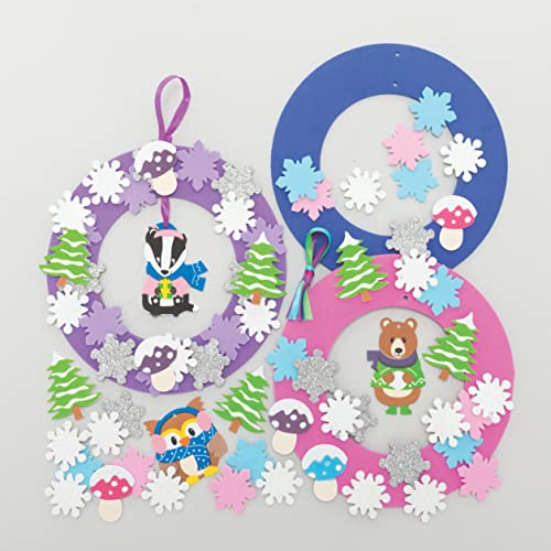 Baker Ross FC291 Winter Waldtier Schaumstoff Kranz Bastelset - 3er Pack, Festliche Kreativsets und Bastelbedarf zum Basteln und Dekorieren zur Weihnachtszeit, Moosgummibastelsets für Kinder
