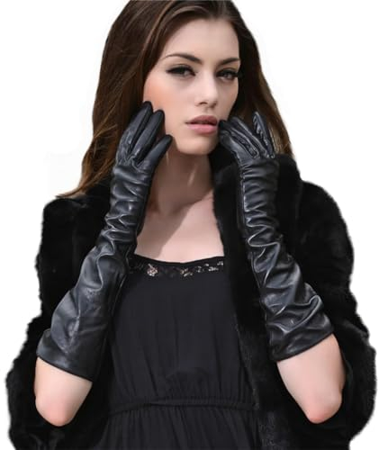 Luwint Weiche Leder lange Opernparty Kostüm Abendkleid Fahrhandschuhe Mattschwarz, Schwarz, Large