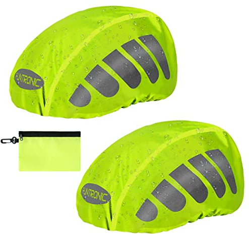 flintronic 2 Stück Helmüberzug Regenhülle Helmschutz, Helmregenüberzug Wasserdichter,Helmet Raincover,Fahrradhelm Refleksstreifen Reflektoren,Helm Regenschutz Universalgröße für Herren Damen Kinder