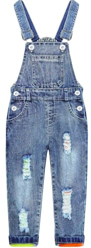 KIDSCOOL SPACE Pojkar denim overaller, rippade hål elastiskt midjeband inuti jeans arbetskläder byxor