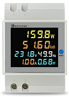 KETOTEK Contatore di Energia Monofase AC40-300V 100A, Contatore Elettrico DIN, Contatore di Corrente, Digitale Amperometro Voltmetro Misuratore di Elettricità 1 Fase, CT integraton