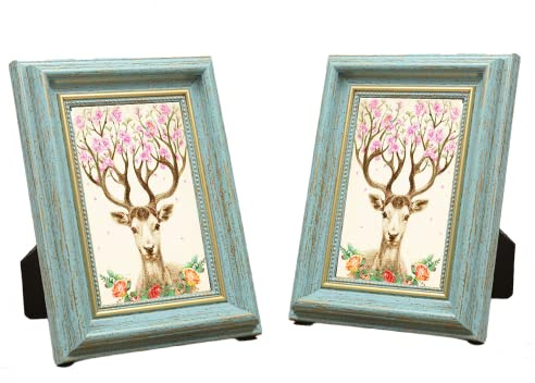 Achengqi 2 Stücke Bilderrahmen 10x15cm,Vintage-Fotorahmen Bilderrahmen im Europäischen Stil Fotorahmen aus Kunstharz Schreibtischdekoration Exquisite Geschenke（Vintage Blau）
