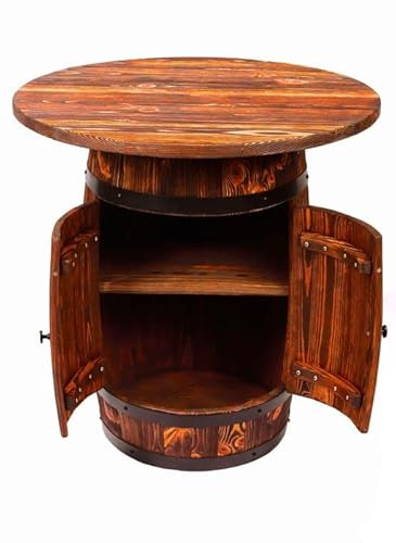 WEECO Holzfass - Wein Rack - Flasche Halter Tisch - Fassbartisch als Fassbar mit Zwei Türen und Zwischenboden - Hausbar handgemacht Vintage - Stil Weinfass Bar