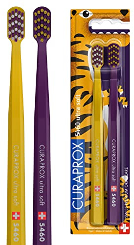 Curaprox CS 5460 Handzahnbürste ultra soft, Special Edition: Tiger, 2 Stück, weiche Zahnbürste