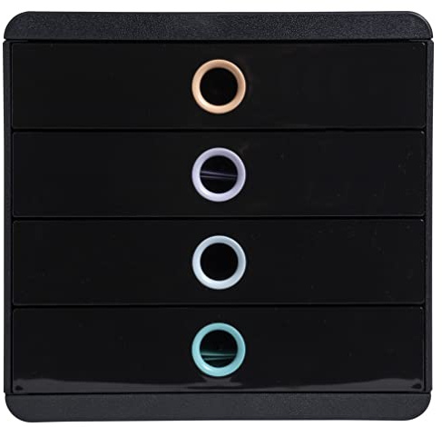 Exacompta 314496D Premium Ablagebox Aquarel mit 4 Schubladen für DIN A+ Dokumente. Belastbare Schubladenbox mit hoher Kapazität für mehr Platz auf dem Schreibtisch Pop Box schwarz/bunt