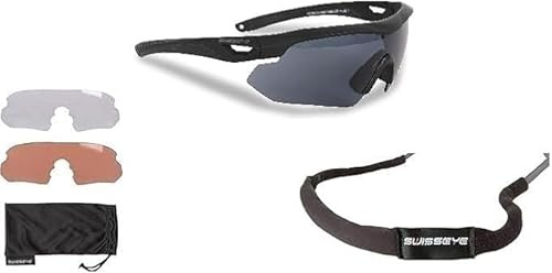 blntackle76 Set Swiss Eye® Tactical Brille balistiche Schutzbrille, Schießbrille, Sportbrille Wechselgläser, Etui, Brillenband Farbewahl (schwarz)