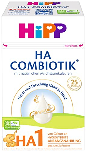 HiPP HA 1 Combiotik (4 x 600g), hydrolysierte Anfangsmilch von Geburt an, mit natürlichen Milchsäurekulturen, für sensible Immunsysteme