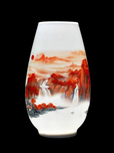 AMITVA Vase chinois en céramique avec support - Grand vase chinois en porcelaine - Vase chinois antique en céramique - Vase décoratif traditionnel - C : hauteur 23 cm