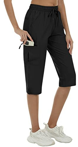 MoFiz Fahrradhose Damen Kurz Cargo Shorts Arbeitshose 3/4 Hosen Lightweight Sommer Golfshorts Schwarz L