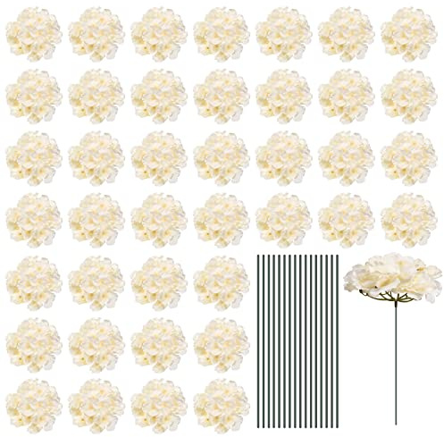 sourcing map Silk Artificial Hydrangea Flowers, Beige Artificial Flowers Heads with Stems, Full Hydrangea Flowers for Wedding Centerpieces, Party Decoration 30 Set
