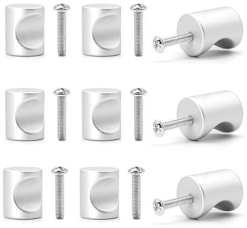 Brelet 9 Pomelli per Mobili in Metallo.Moderni Pomelli per Cassetti Opaco con Viti.Manopole Cilindriche Pomelli Mobili per Armadi da Cucina,Cassetti,Mobili da Rinnovare e Mobili da Bagno (Argento)