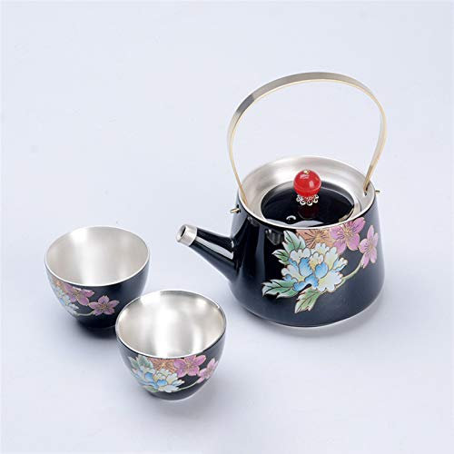 Set da tè in Ceramica Argentata Kung Fu Cinese per Uso Domestico Servizio da tè in Argento Sterling Tazza Pot Coffee Drinkware (3 Gratis)
