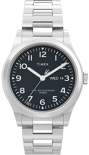 Timex Waterbury Herren-Armbanduhr, 39 mm, Edelstahlarmband, schwarzes Zifferblatt, Edelstahlgehäuse TW2W14800