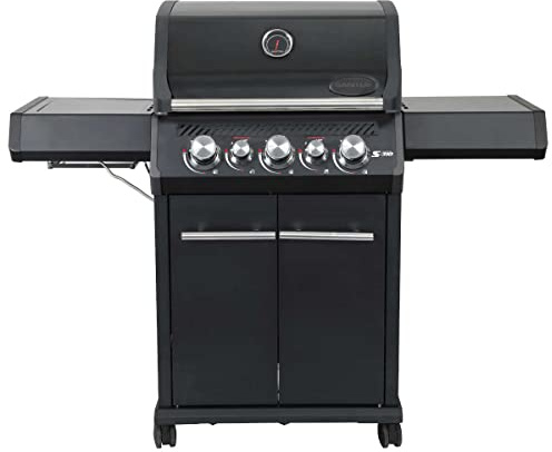 SANTOS Gasgrill S-318-800 Grad Infrarot-Zone & Heckbrenner - ausziehbares Warmhalterost - inkl. Drehspieß, Rostheber & Silikonablage - All Black