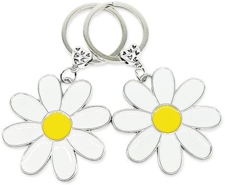 EUPSIIU 2 Stücke Blume Schlüsselanhänger, Damen Schlüsselanhänger, Niedlicher Schlüsselanhänger, Dekoration Anhänger, Schlüsselring Dekoration für Frauen Schlüssel Geldbörse Tasche Zubehör (Weiß)