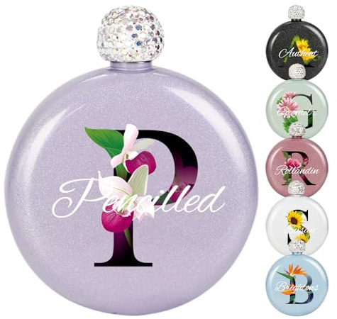 Personalisierter Flachmann aus Edelstahl, personalisierter Runder Flachmann für Frauen mit Namen, Partygeschenkidee für Brautjungfern - 5oz/150ml