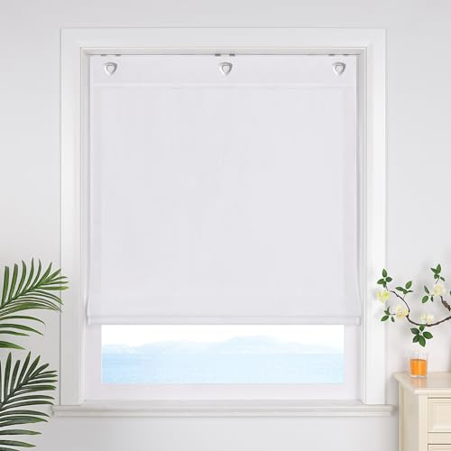 ESLIR Raffrollo ohne Bohren Uni Gardinen Küche Blickdicht Weiß 60x140cm | Raffgardinen mit Hakenaufhängung, Ösenrollo Wohnzimmer, Bändchenrollo für Fenster, 1 Stück, Rollos innen, Glänzender Stoff