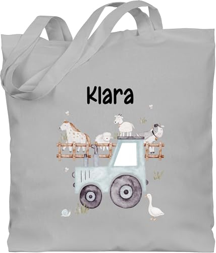 Geschenk mit Namen personalisiert by Shirtracer - Baumwolltasche - Bauernhof Traktor Tiere mit Namen Landwirtschaftlicher Tiermotiv Bauernhoftieren