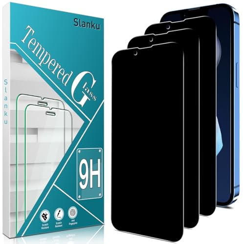 Slanku Privacy Screen Protector For iPhone 13/13 Pro/14 Tempered Glass | 6.1 inch 3-Pack Anti-Spy, 9H Hardness, Scratch-Resistant, Case-Friendly, HD Clear