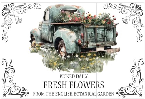 OLYCRAFT 3 Stück/Set Vintage Truck Flowers Rub-On-Transferaufkleber 30x15 cm Selbstklebende Abziehbilder PVC-Damast Dekorative Aufkleber Für Die Dekoration Des Schlafzimmers Und Des Wohnzimmers