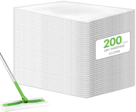 (200 unidades) Paños Desechables Para Barrer en Seco Compatibles con Swiffer Sweeper, Recambios de Mopa en Seco Para Barredora, Mopas en Seco para Fregar y Limpiar Suelos, Paños Electrostáticos