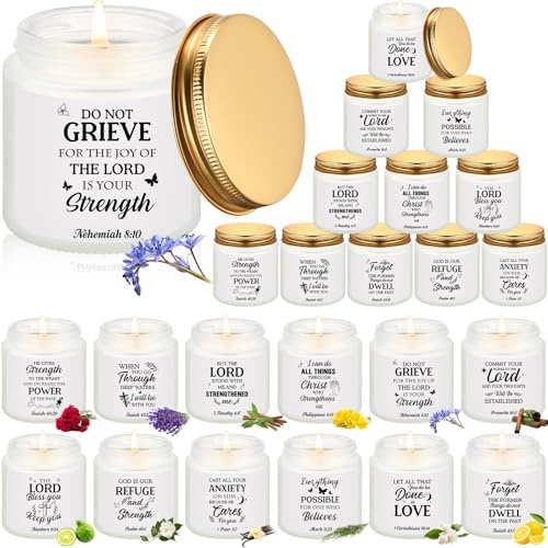 BBTO 12 Pcs Christian Scented Candles Bulk 3.5 oz Inspirational Christmas Gifts Bible Verse Candle for Women Coworkers Birthday Wedding Sunday School Church Appreciation Gifts(White)