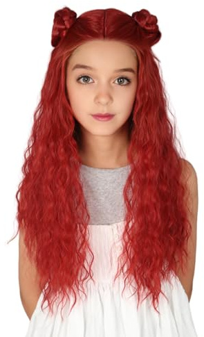 Topcosplay Red Perücke für Frauen Red Wig Lange Rote Lockige Perücke mit Dutts Halloween Kostüm Perücken (Rot, Mädchen)