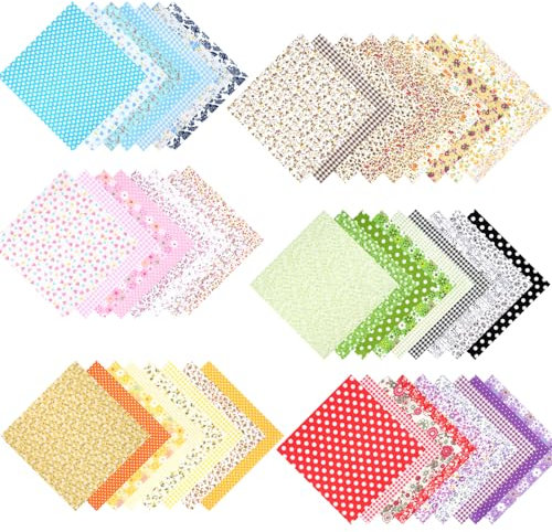 50 Stück Stoffreste zum Basteln, 20x20cm Zufällige Farbe Bunt Patchwork Baumwolle Stoff zum Nähen, Verschiedene Blümchen‌ Muster Bedruckter Stoffpakete,DIY Kinderstoffe Patchwork