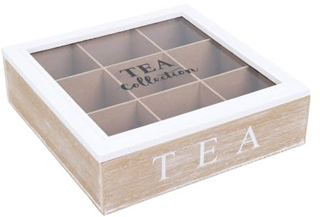 WELL HOME - Scatola da tè a 9 scomparti con coperchio in vetro MDF bianco