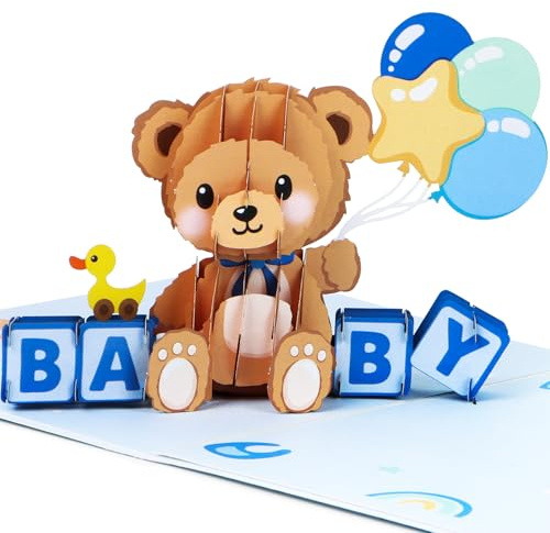 BETESSIN Tarjeta de Baby Shower con Sobre, Tarjeta 3D Pop Up de Bebé Niños, Tarjeta Felicitación Regalo para Fiesta de Bautizo Baby Shower Nacimiento Bebé