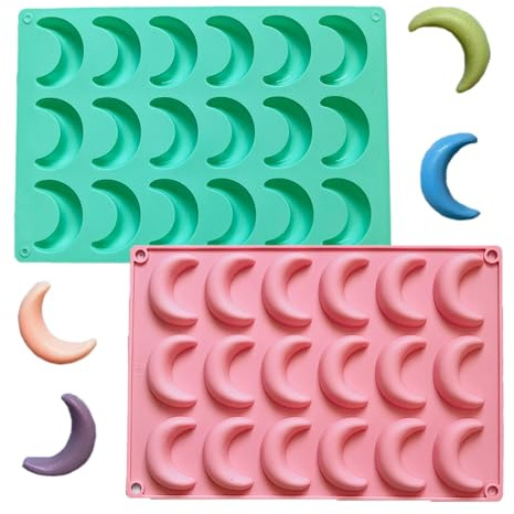 Bustlwor 2 Stück Vanillekipferl Form, Silikon Vanillekipferl Plätzchenform, 18 Mulden Backblech Vanillekipferl, für Schokolade Cake Keks Kipferl Und Pralinen (Rosa und Grün)