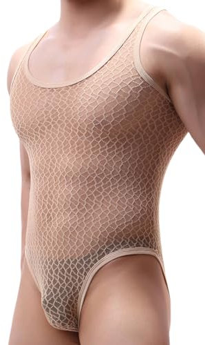 Panegy Einteiliges Sportshirt Atmungsaktive Unterwäsche Turnanzug Bodysuit Herren Sexy Wrestling Singlet Slim Fit Jumpsuit Etikett L/EU M Beige