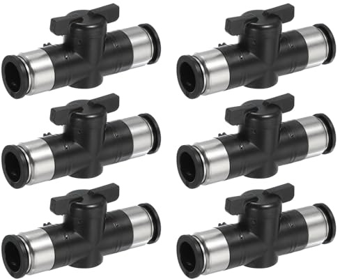 PATIKIL 16mm (3/5) Push-to-Connect-Fittings Kugelhahn, 6 Stück 0-60 Grad BUC Luftstromregelventil Schnellverbinder Luftschlaucharmatur für pneumatisches System Pipeline, Schwarz