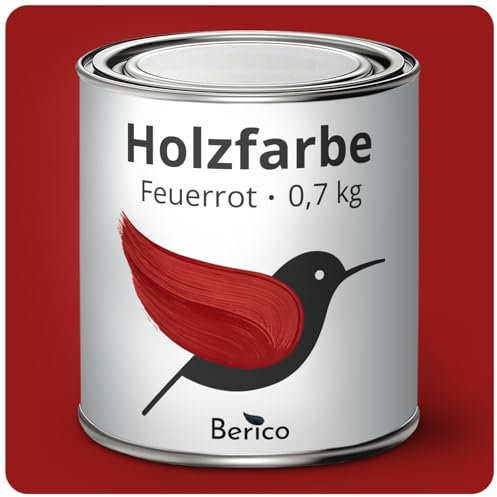 Berico Holzfarbe - Feuerrot - 0,7 Kg - 4in1 Premium Holzlack inkl. Grundierung & Decklack - Für Innen und Außen - Robust & Wetterfest